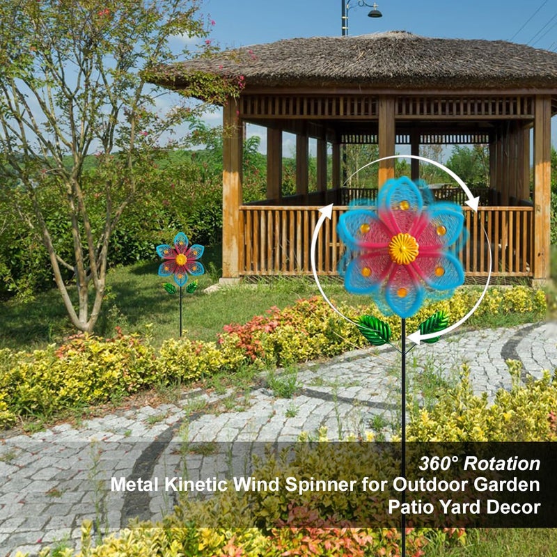 Senflame 2 Pack Metal Wind Spinners for Garden Decor - Outdoor Windmill Sculptures, Durable Yard Art Wind Spinners ​Metal Wind Spinner for Patio Lawn Ornament, Vibrant Red & Blue Garden Spinners - Image 4